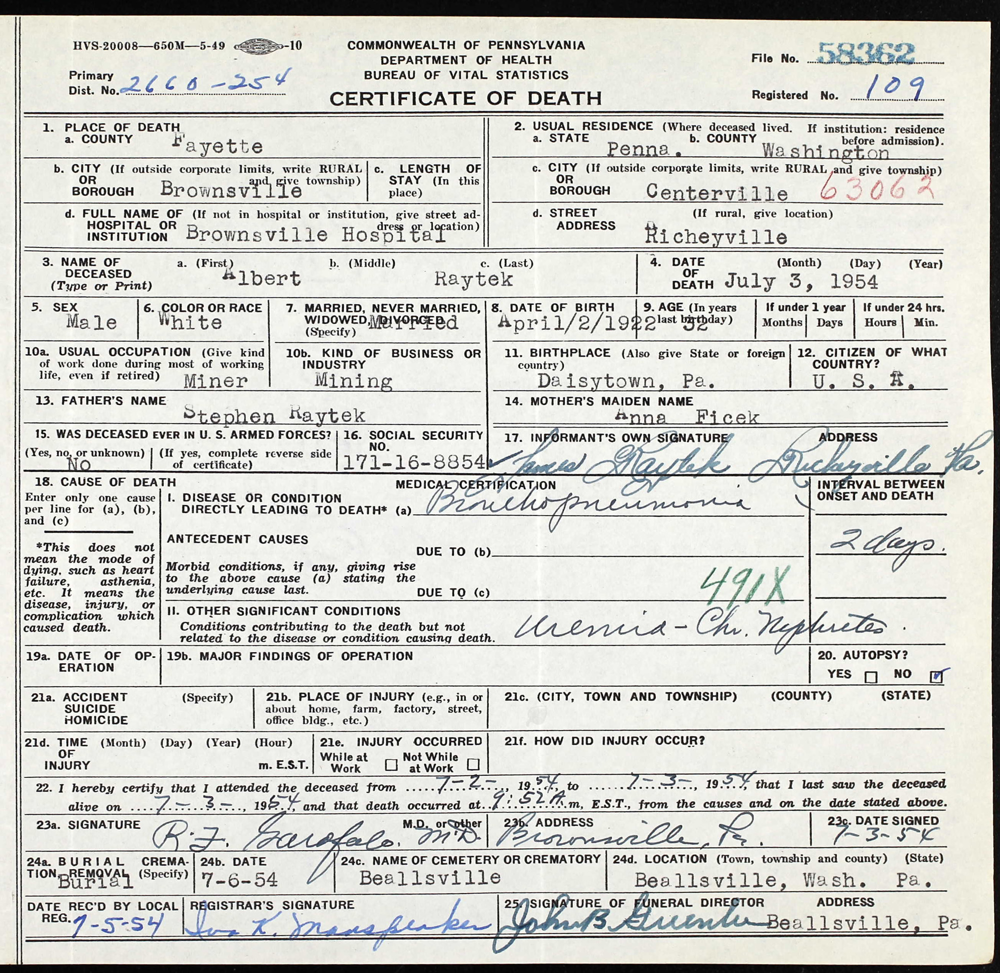 death certificate